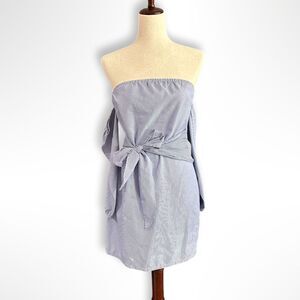 Guess Off the Shoulder Pinstripe Bow Blue & White Mini dress, S